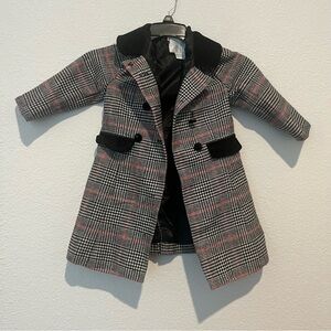 Edgehill Little Girls Velvet Collar Double Breasted Plaid Tweed Coat Size 2-3